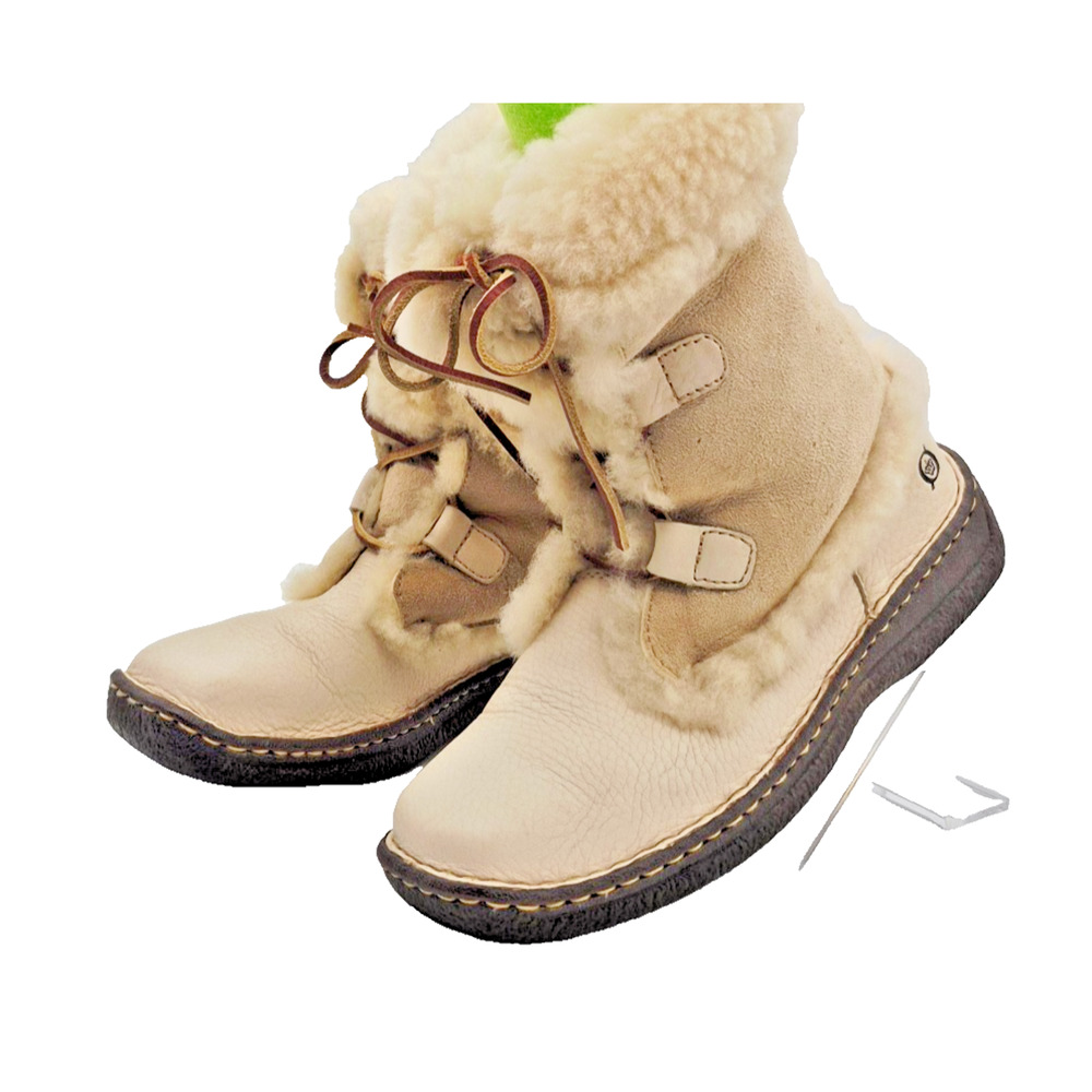 Born Shearling Women's Boots Cream Leather Midcalf Lace Up US Size 7 AA EU 38 AA